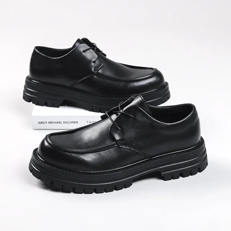 men casual business office formal dress original leather shoes lace-up derby shoe black stylish gentleman platform footwear mans