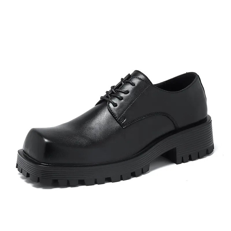 mens fashion wedding party dress shoes lace-up square toe derby shoe black stylish platform sneakers genuine leather footwear