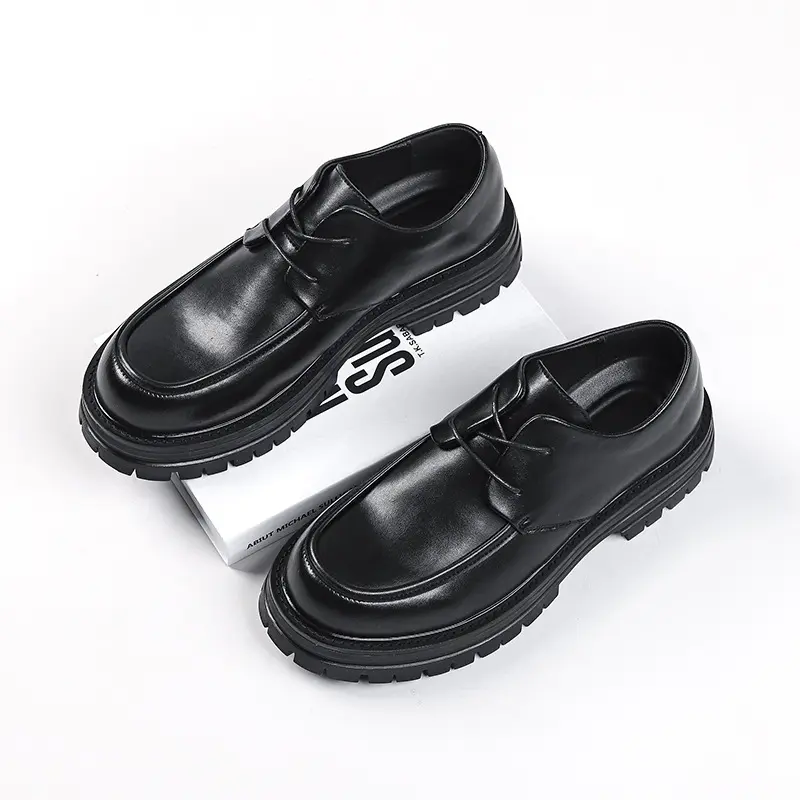 men casual business office formal dress original leather shoes lace-up derby shoe black stylish gentleman platform footwear mans