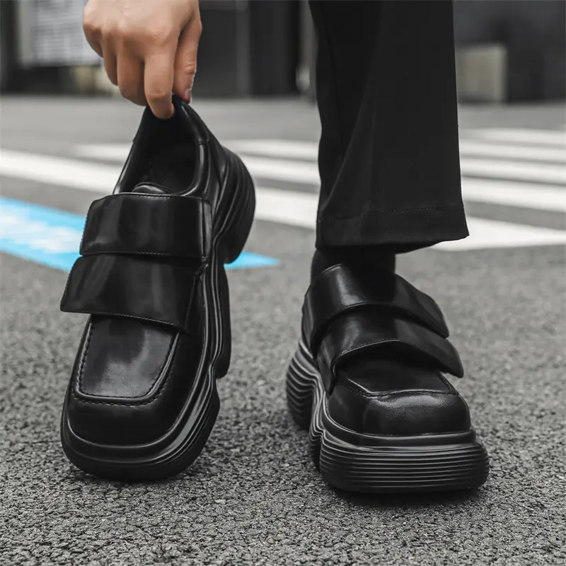 men fashion platform shoes punk rock dress black stylish genuine leather shoe brand designer sneakers square toe footwear zapato