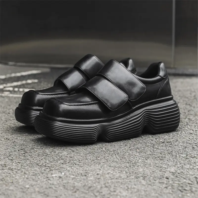 men fashion platform shoes punk rock dress black stylish genuine leather shoe brand designer sneakers square toe footwear zapato