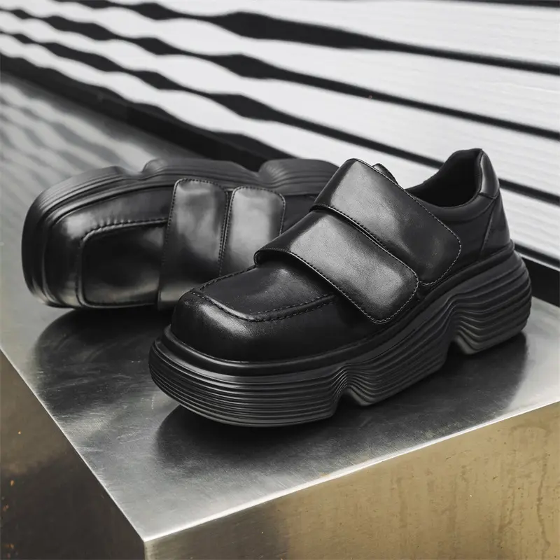 men fashion platform shoes punk rock dress black stylish genuine leather shoe brand designer sneakers square toe footwear zapato
