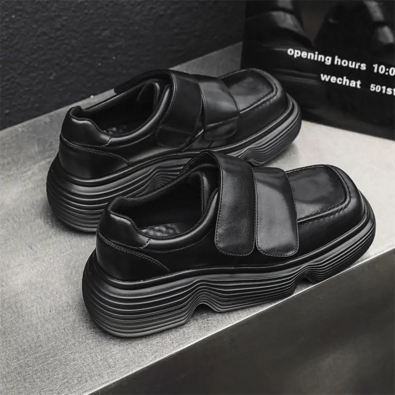 men fashion platform shoes punk rock dress black stylish genuine leather shoe brand designer sneakers square toe footwear zapato