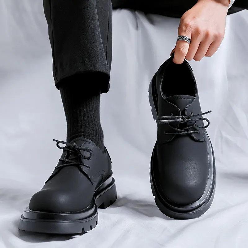 men's fashion wedding party dress natural leather shoes black trendy derby shoe breathable platform sneakers youth footwear male