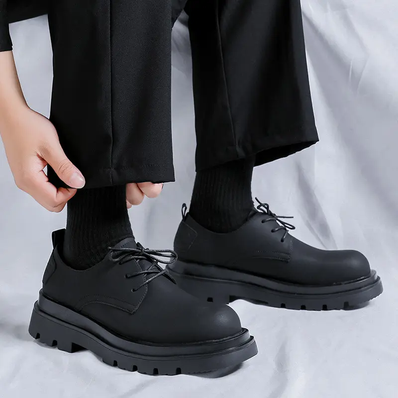 men's fashion wedding party dress natural leather shoes black trendy derby shoe breathable platform sneakers youth footwear male