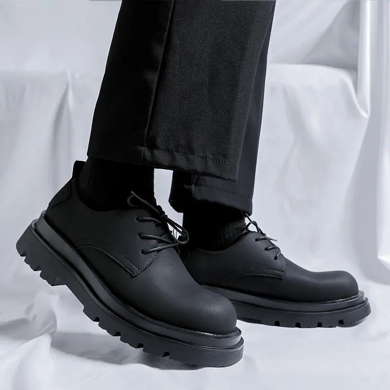 men's fashion wedding party dress natural leather shoes black trendy derby shoe breathable platform sneakers youth footwear male