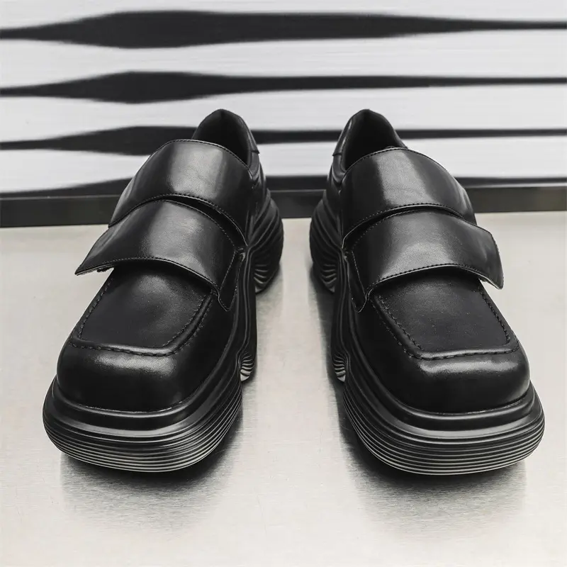 men fashion platform shoes punk rock dress black stylish genuine leather shoe brand designer sneakers square toe footwear zapato