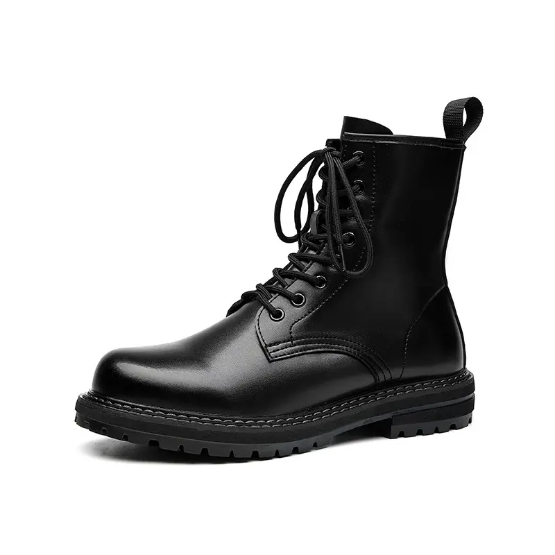 England style mens fashion high motorcycle boots lace-up genuine leather shoes cowboy platform boot handsome tooling work botas