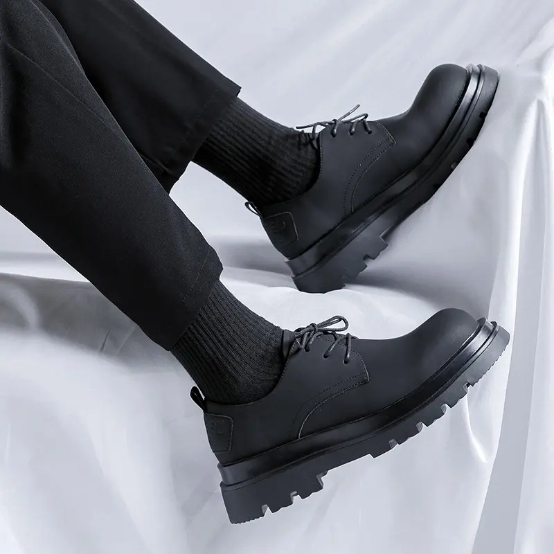 men's fashion wedding party dress natural leather shoes black trendy derby shoe breathable platform sneakers youth footwear male