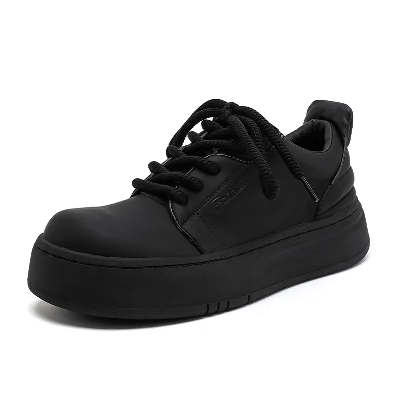 Korean style mens casual original leather shoes lace-up flats platform shoe business office dress black white sneakers footwear