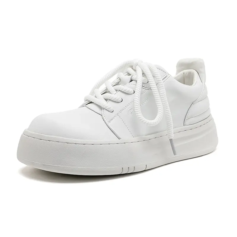 Korean style mens casual original leather shoes lace-up flats platform shoe business office dress black white sneakers footwear