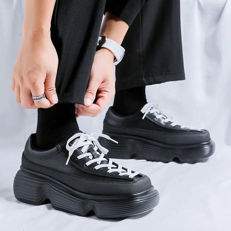 Korean style men fashion platform shoes lace-up oxfords shoe quare toe original leather sneakers brand designer trendy footwear