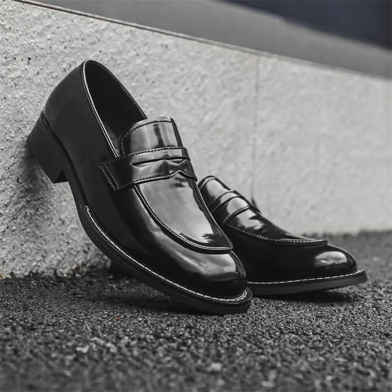 men's casual business wedding formal dress shoes slip-on driving shoe black trendy patent leather loafers breathable footwear