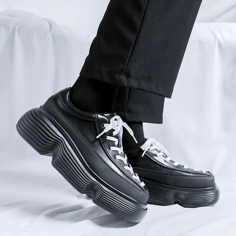 Korean style men fashion platform shoes lace-up oxfords shoe quare toe original leather sneakers brand designer trendy footwear
