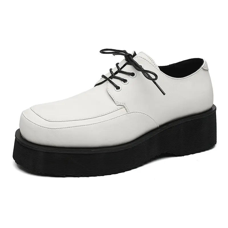 men casual business wedding formal dress genuine leather shoes lace-up platform shoe gentleman black white footwear zapatos male