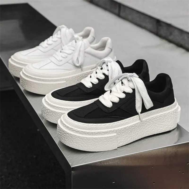 mens casual breathable flats platform shoes lace-up oxfords shoe black white original leather sneakers street style footwear man
