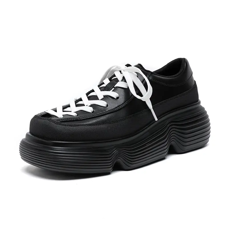 Korean style men fashion platform shoes lace-up oxfords shoe quare toe original leather sneakers brand designer trendy footwear