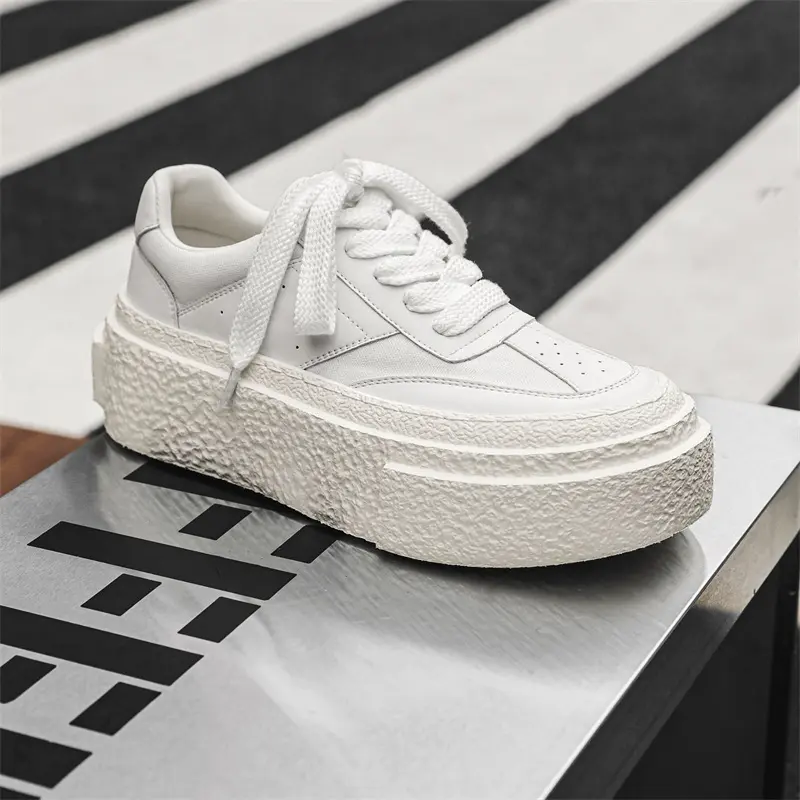 mens casual breathable flats platform shoes lace-up oxfords shoe black white original leather sneakers street style footwear man