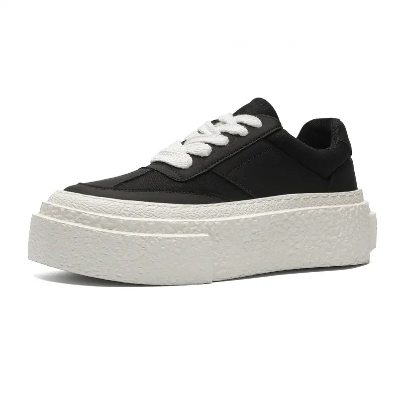 mens casual breathable flats platform shoes lace-up oxfords shoe black white original leather sneakers street style footwear man