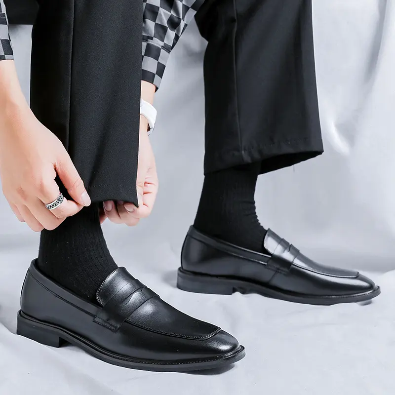 big size men casual business wedding formal dress shoes slip-on driving shoe black brown summer loafers original leather sneaker