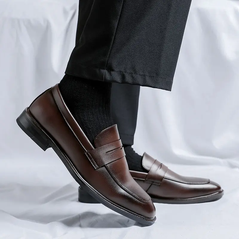 big size men casual business wedding formal dress shoes slip-on driving shoe black brown summer loafers original leather sneaker