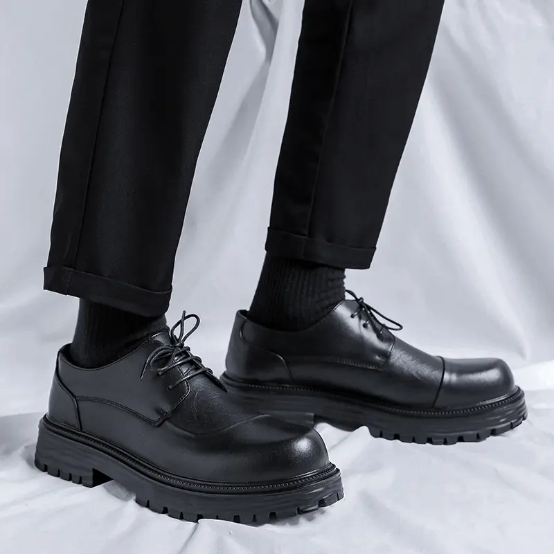 men casual business office formal dress shoes lace-up genuine leather derby shoe black platform sneakers gentleman footwear mans