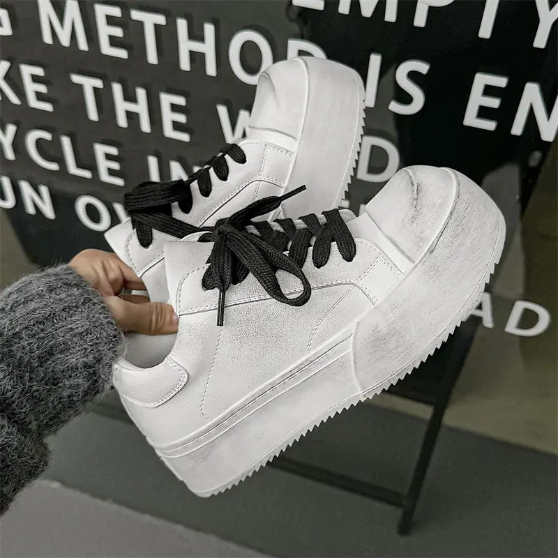 large size mens casual black white shoes lace-up genuine leather oxfords shoe flats platform sneakers street style mans footwear