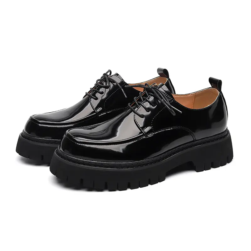mens casual patent leather shoes lace-up oxfords shoe business office formal dress black tide platform sneakers gentle footwear