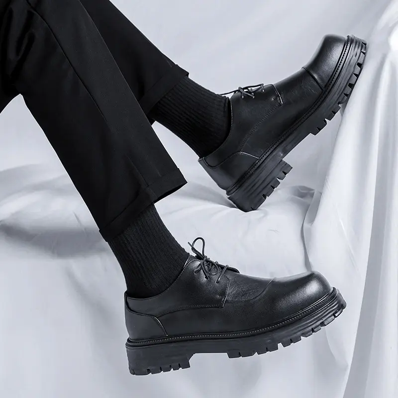 men casual business office formal dress shoes lace-up genuine leather derby shoe black platform sneakers gentleman footwear mans