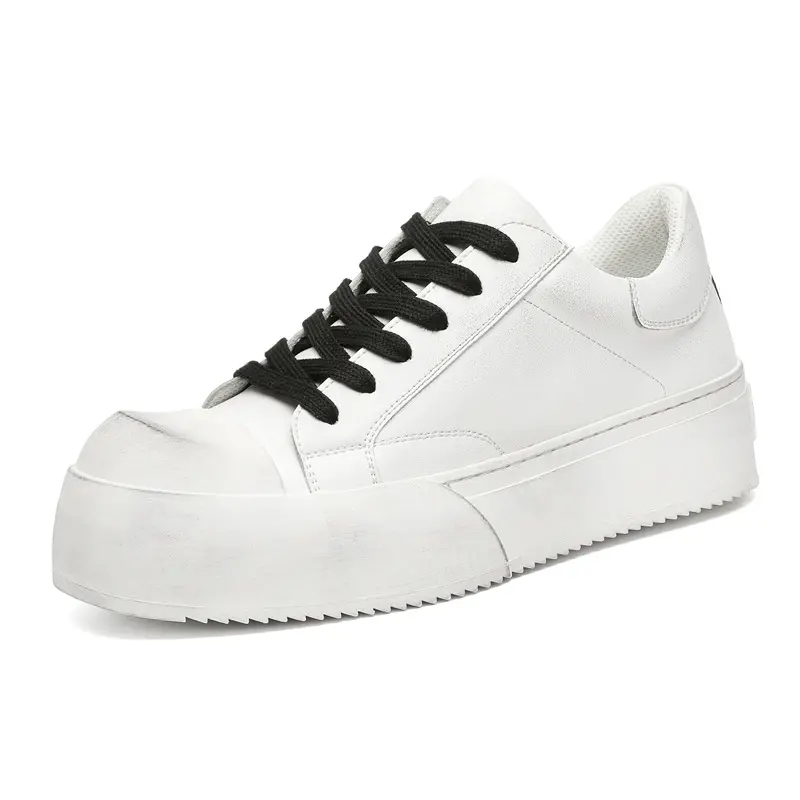 large size mens casual black white shoes lace-up genuine leather oxfords shoe flats platform sneakers street style mans footwear