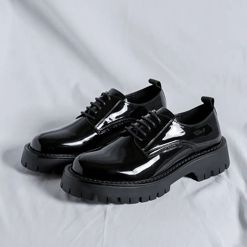 men casual business office formal dress shoes lace-up patent leather derby shoe black trend platform sneakers gentleman footwear