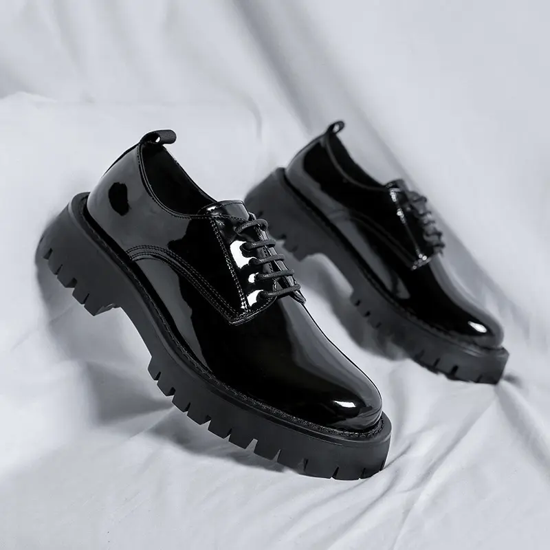 men casual business office formal dress shoes lace-up patent leather derby shoe black trend platform sneakers gentleman footwear