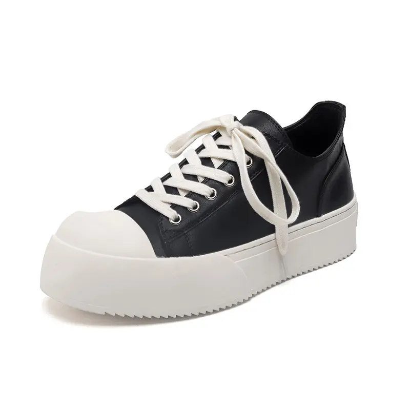 large size mens casual black white shoes lace-up genuine leather oxfords shoe flats platform sneakers street style mans footwear