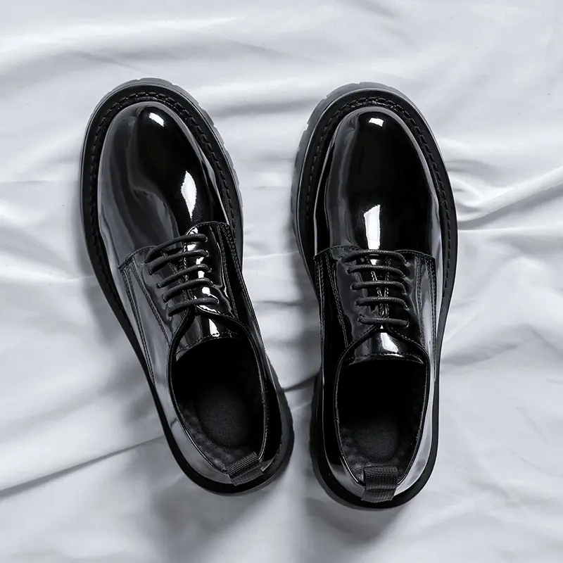 men casual business office formal dress shoes lace-up patent leather derby shoe black trend platform sneakers gentleman footwear