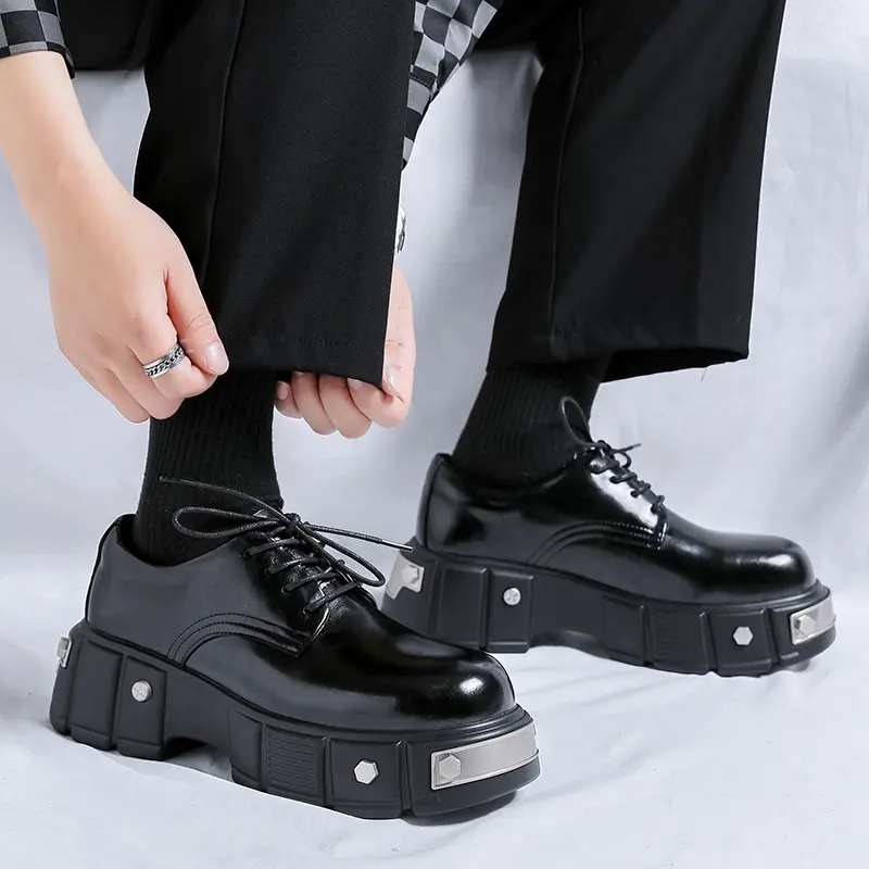 italian brand designer rivets shoes for men casual natural leather platform shoe punk hip hop dress black stylish footwear mans