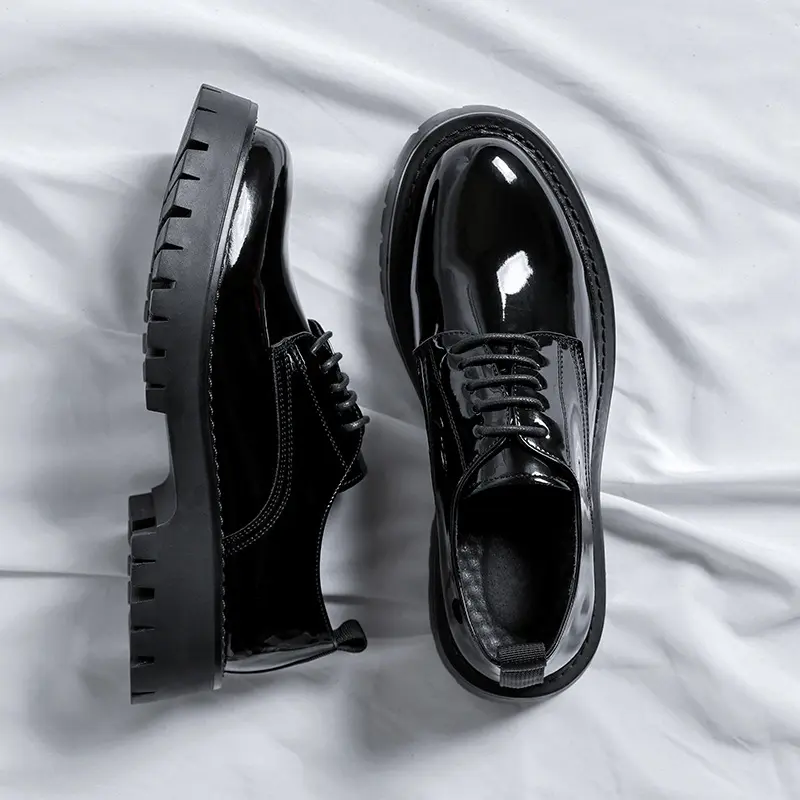 men casual business office formal dress shoes lace-up patent leather derby shoe black trend platform sneakers gentleman footwear