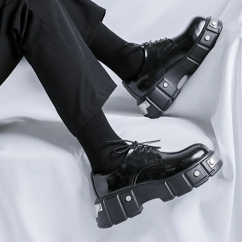 italian brand designer rivets shoes for men casual natural leather platform shoe punk hip hop dress black stylish footwear mans