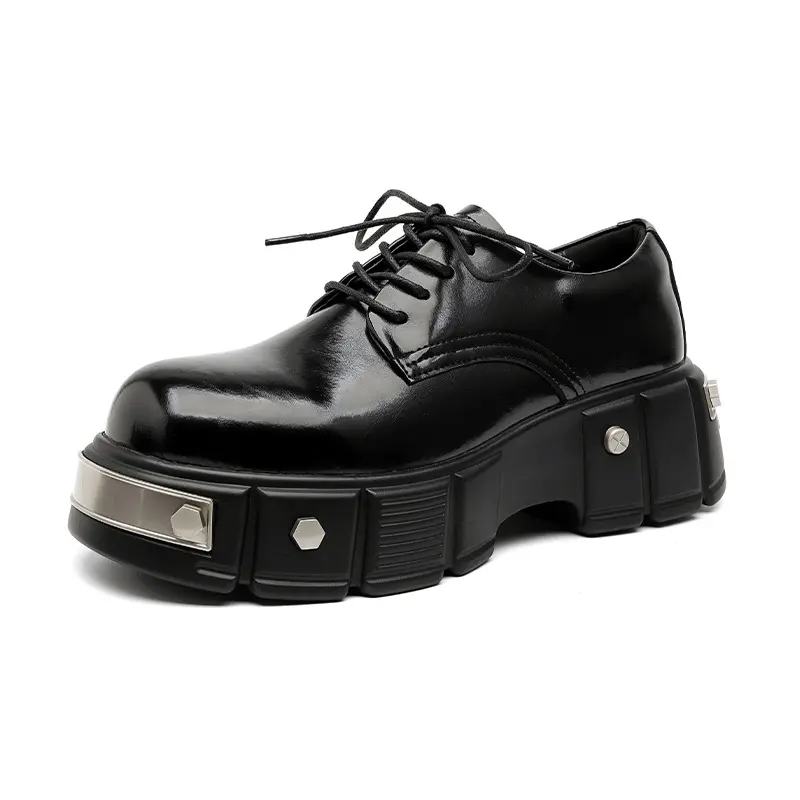 italian brand designer rivets shoes for men casual natural leather platform shoe punk hip hop dress black stylish footwear mans