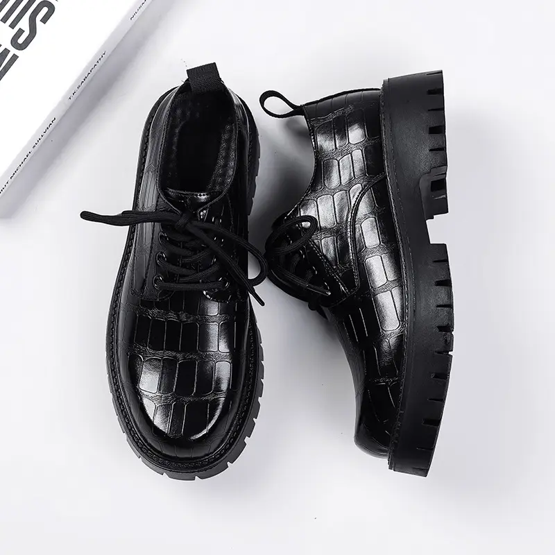mens casual business wedding formal dress shoes black trendy lace-up derby shoe platform sneakers breathable gentleman footwear