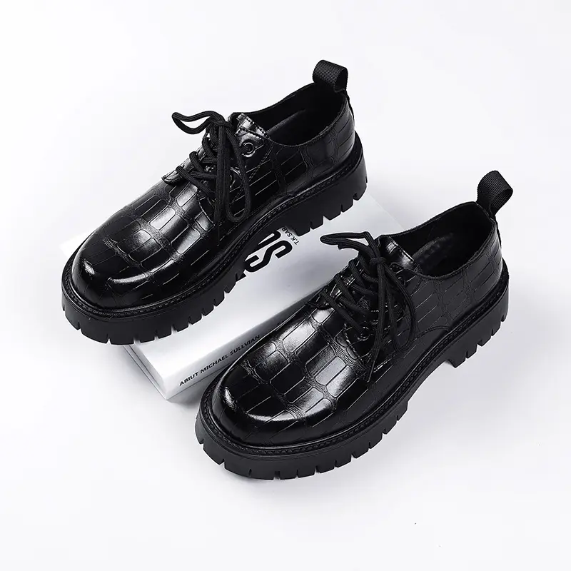 mens casual business wedding formal dress shoes black trendy lace-up derby shoe platform sneakers breathable gentleman footwear