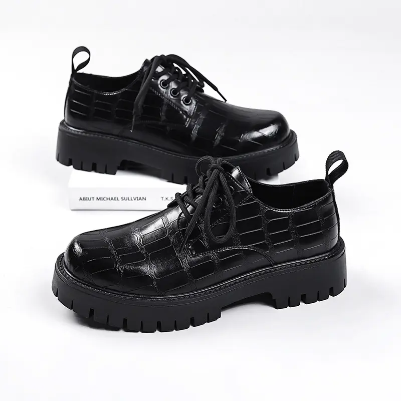 mens casual business wedding formal dress shoes black trendy lace-up derby shoe platform sneakers breathable gentleman footwear