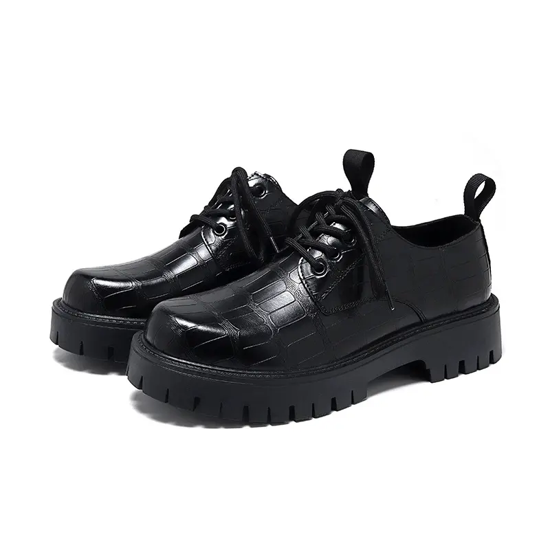 mens casual business wedding formal dress shoes black trendy lace-up derby shoe platform sneakers breathable gentleman footwear