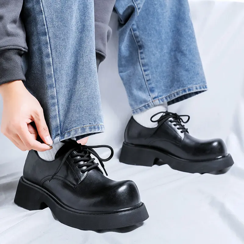 plus size men casual business wedding formal dress shoes lace-up genuine leather derby shoe black platform big toe footwear male
