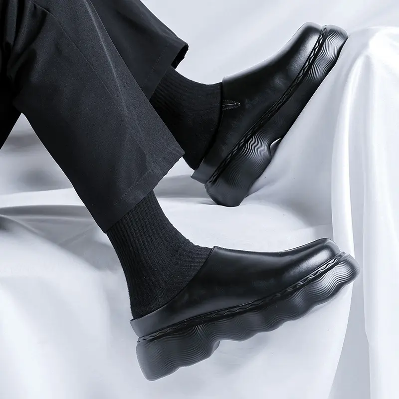 mens fashion half shoes slip-on platform shoe black stylish original leather summer loafers brand designer sneakers man footwear