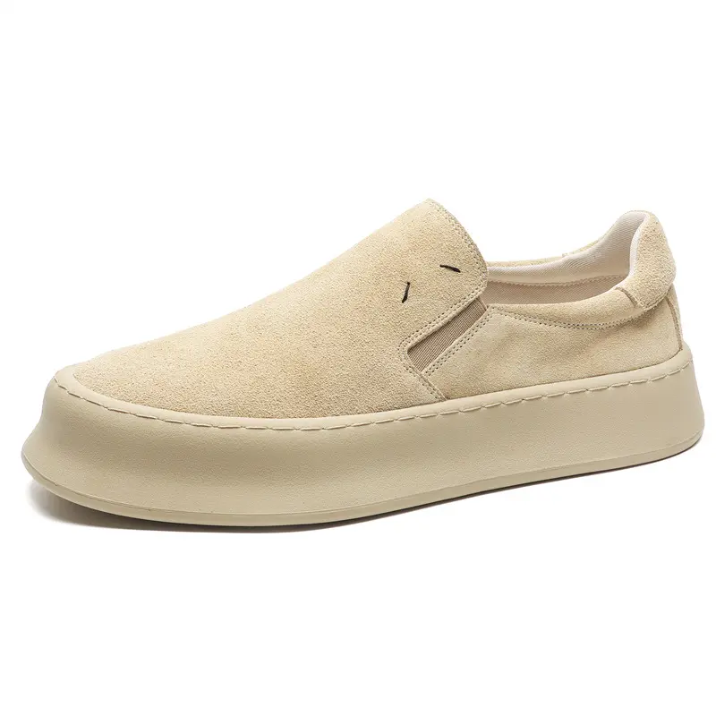 England style men's casual cow suede leather shoes slip-on flats platform shoe breathable loafers black beige stylish footwear