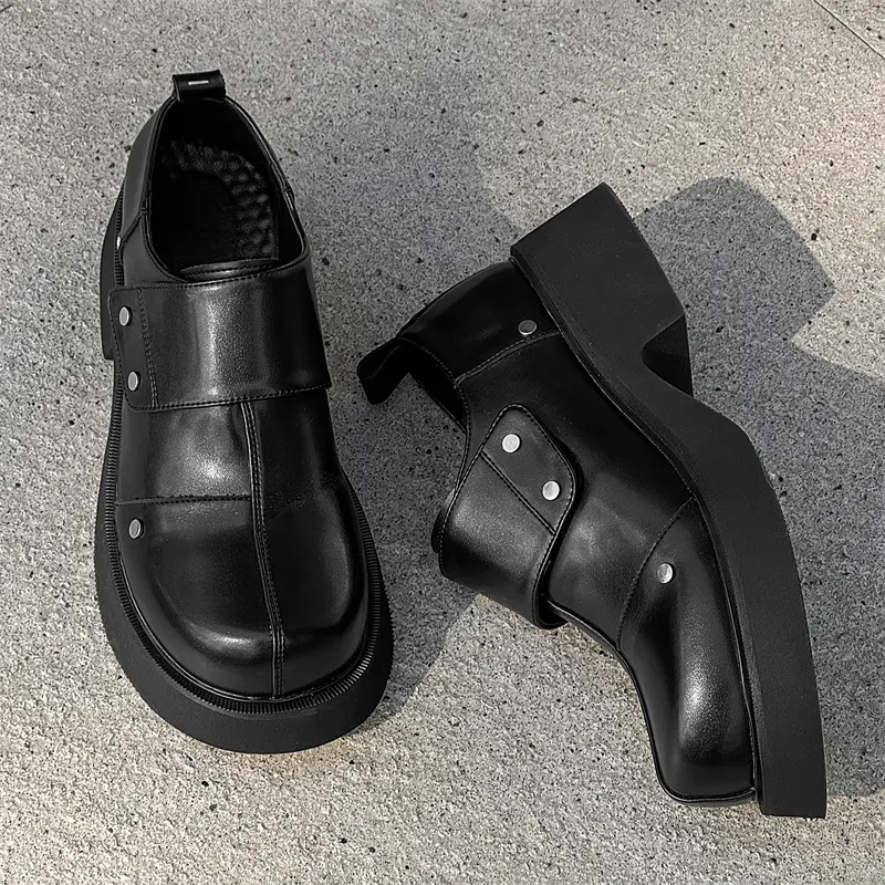 men fashion original leather shoes slip-on driving shoe business wedding dress black trendy platform loafers designer footwear