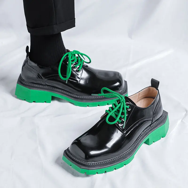 men luxury fashion patent leather shoes lace-up oxfords shoe brand designer square toe sneakers wedding party platform footwear
