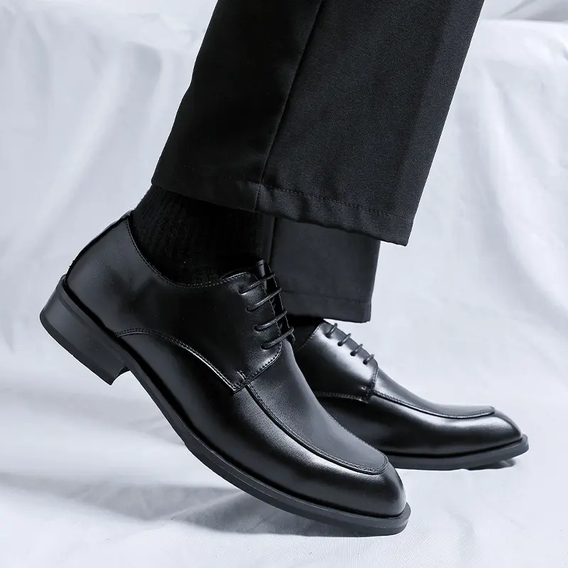 large size mens casual business office formal dress shoes lace-up derby shoe black brown genuine leather sneakers trend footwear
