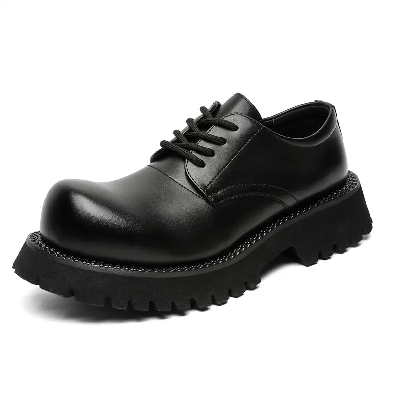 large size men fashion wedding party platform shoes lace-up derby shoe black stylish sneakers big toe original leather footwear