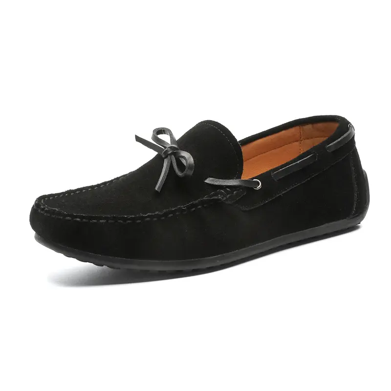 Korean style mens casual cow suede leather shoes slip-on tassels driving shoe black brown breathable flats loafers mans footwear